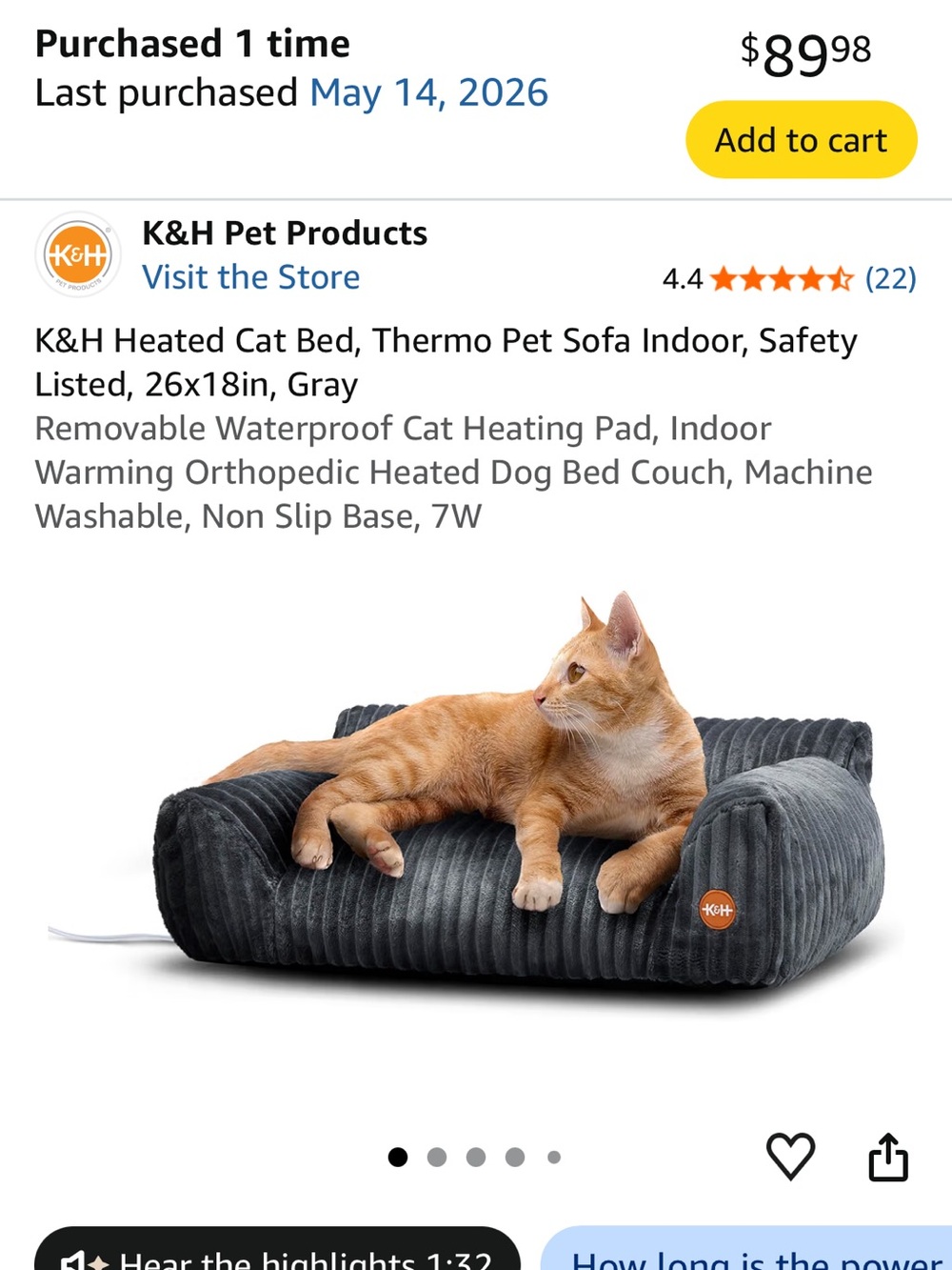 Heated Cat Bed, Puppies, Kittens, Small Dog Orthopedic Sofa — BRAND NEW IN BOX